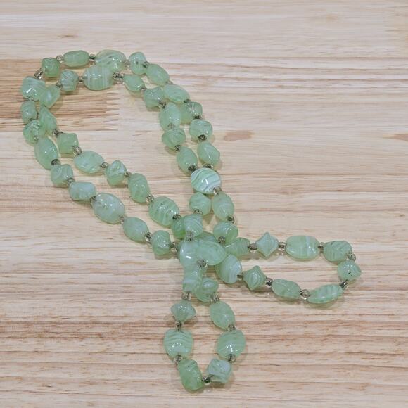 Mint Green Polished Glass Swirl Stone Effect 32" Continuous Bead Necklace - Picture 2 of 13